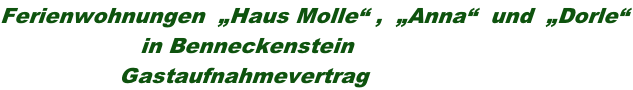 Ferienwohnungen  „Haus Molle“ ,  „Anna“  und  „Dorle“                     in Benneckenstein                  Gastaufnahmevertrag